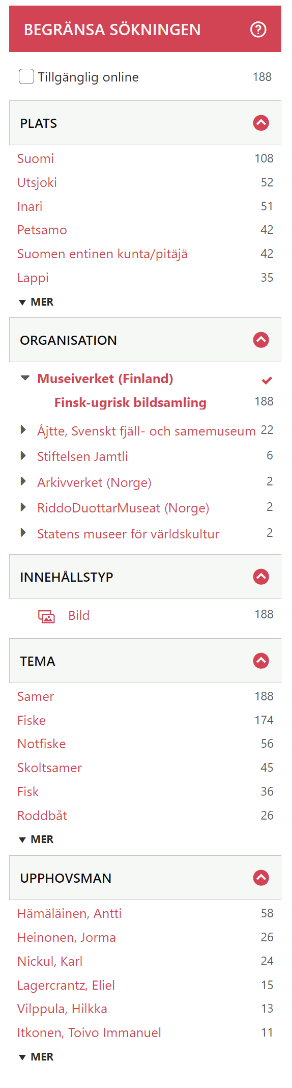 Search terms and filters